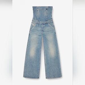 NWT $85  Large Strapless Denim Barrel Leg Jumpsuit ee:some